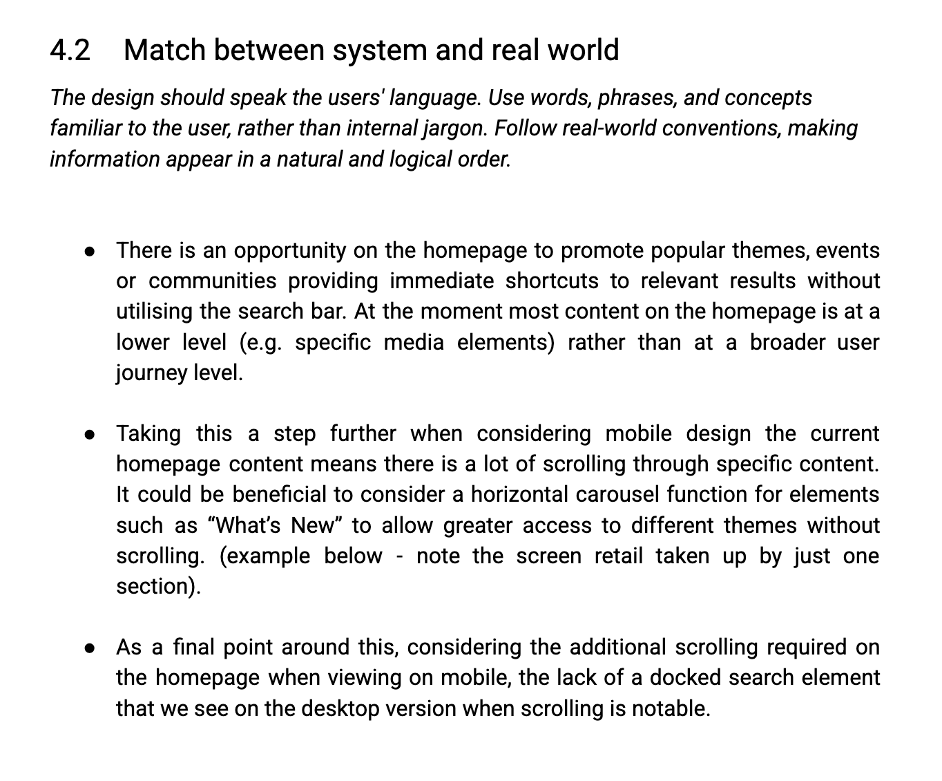 Heuristic Analysis - Match between system and real world