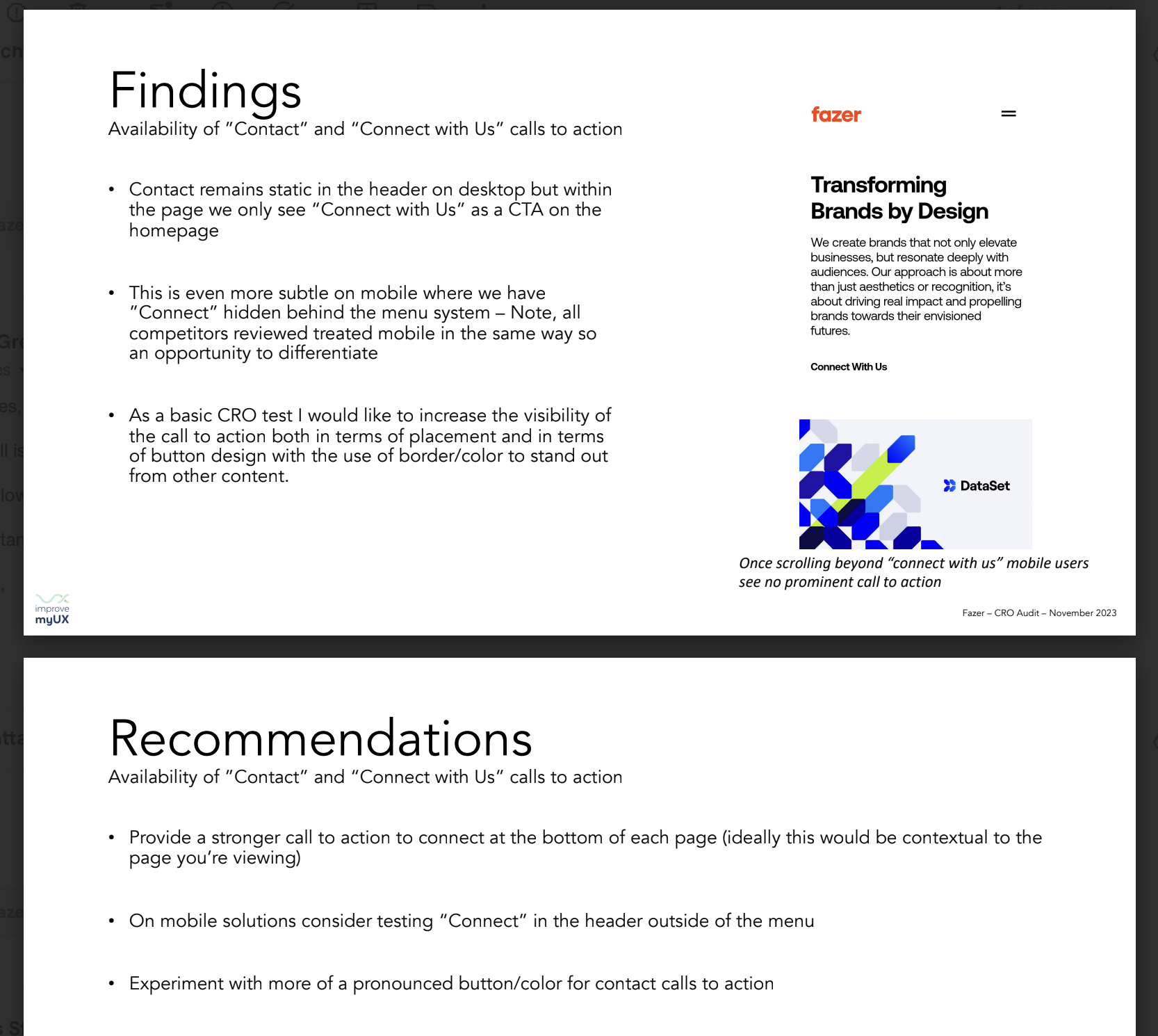 Fazer CRO audit findings and recommendations