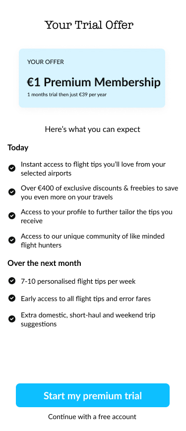 Jack's Flight Club trial offer screen