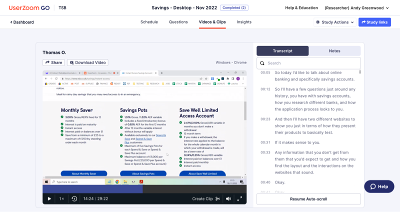 Userzoom interface