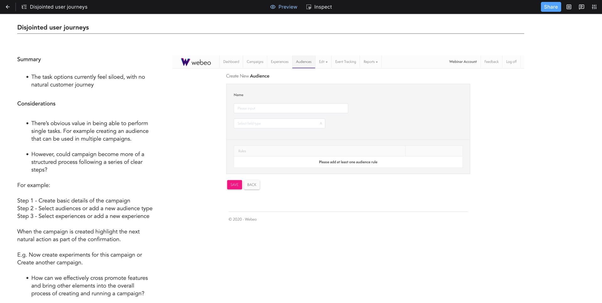Webeo audience creation interface
