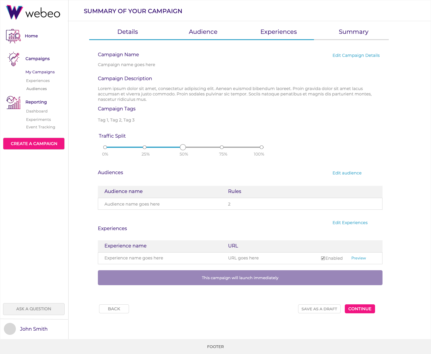 Webeo campaign creation - summary step